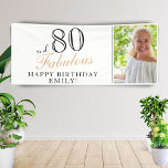 80 en Fabulous Elegant 80th Birthday Foto Spandoek<br><div class="desc">80 en Fabulous Elegant 80th Birthday Photo Banner. Geweldig bord voor het 80ste verjaardagsfeest met een aangepaste foto, een inspirerend en grappig citaat 80 en geweldig. Pas het teken aan met je foto, jouw naam en leeftijd en maak je eigen verjaardagsbanner. Het is geweldig voor het verjaardagsfeest van een vrouw....</div>