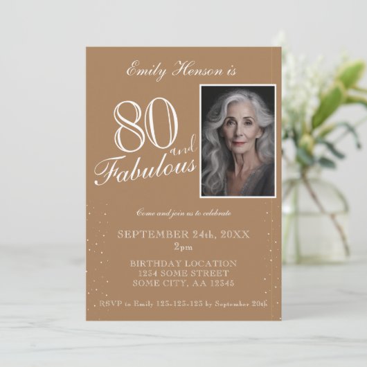 80 en Fabulous Elegant Beige Foto Verjaardag Kaart (Staand voorkant)