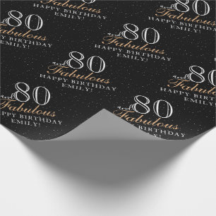 80 en Fabulous Elegant Black 80th Birthday Cadeaupapier