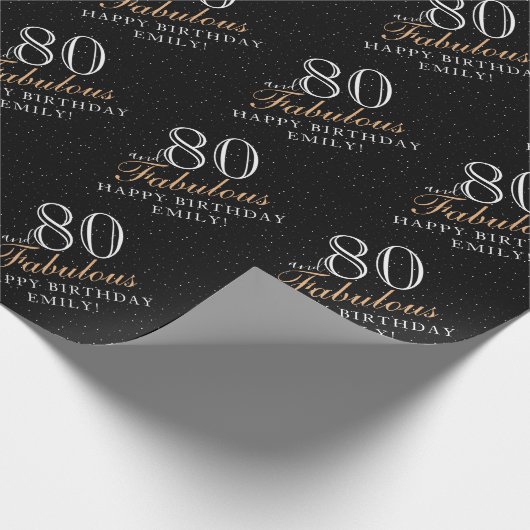 80 en Fabulous Elegant Black 80th Birthday Cadeaupapier (Hoek)