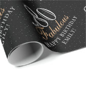 80 en Fabulous Elegant Black 80th Birthday Cadeaupapier (Rol Hoek)