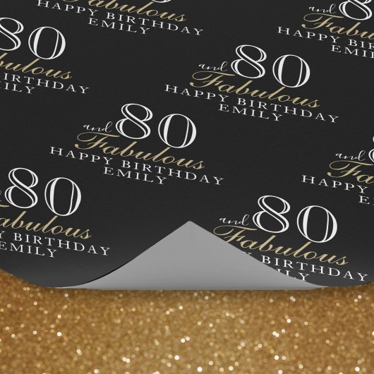 80 en Fabulous Elegant Black 80th Birthday Cadeaupapier