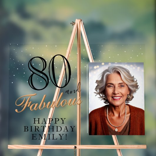 80 en Fabulous Elegant Black 80th Birthday Foto Acryl Bord (Neutraal)