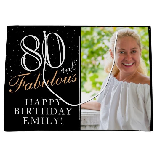 80 en Fabulous Elegant Black 80th Birthday Foto Groot Cadeauzakje (Voorkant)