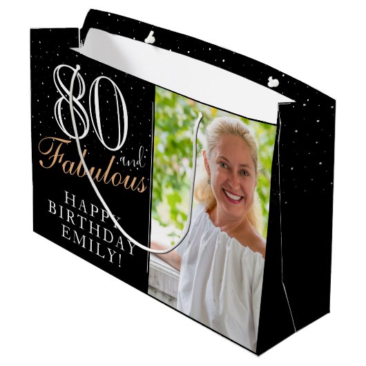80 en Fabulous Elegant Black 80th Birthday Foto Groot Cadeauzakje (Achterkant Gekanteld)