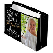 80 en Fabulous Elegant Black 80th Birthday Foto Groot Cadeauzakje (Voorkant Gekanteld)