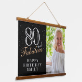 80 en Fabulous Elegant Black 80th Birthday Foto Hangend Wandkleed (Gebogen)