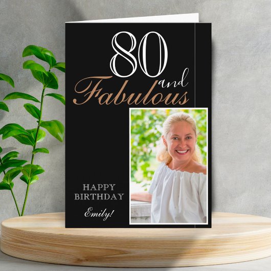 80 en Fabulous Elegant Black 80th Birthday Foto Kaart
