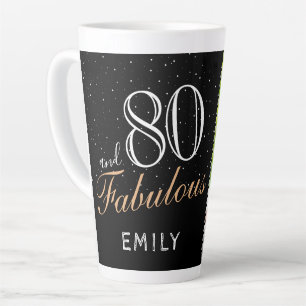 80 en Fabulous Elegant Black 80th Birthday Foto Latte Mok