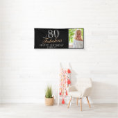 80 en Fabulous Elegant Black 80th Birthday Foto Spandoek (Insitu)