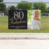 80 en Fabulous Elegant Black 80th Birthday Foto Spandoek (Insitu)