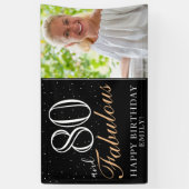 80 en Fabulous Elegant Black 80th Birthday Foto Spandoek (Verticaal)