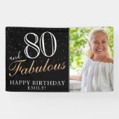 80 en Fabulous Elegant Black 80th Birthday Foto Spandoek (Horizontaal)
