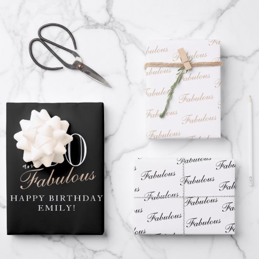 80 en Fabulous Elegant Black 80th Birthday Inpakpapier Vel (Voorkant)