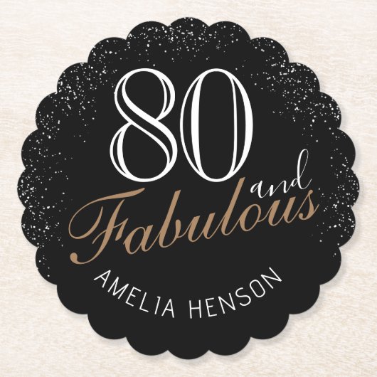 80 en Fabulous Elegant Black 80th Birthday Kartonnen Onderzetters (Voorkant)