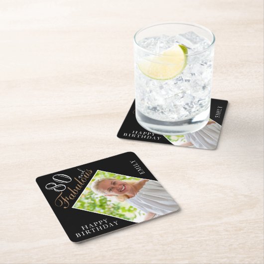 80 en Fabulous Elegant Black Photo 80th Birthday Kartonnen Onderzetters (Insitu)