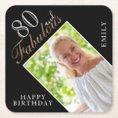 80 en Fabulous Elegant Black Photo 80th Birthday Kartonnen Onderzetters (Voorkant)