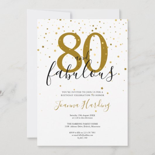 80 en Fabulous Elegant Gold en Black Birthday Kaart (Voorkant)
