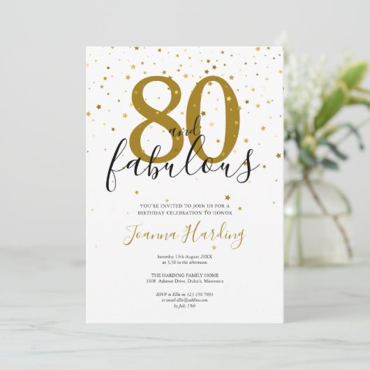 80 en Fabulous Elegant Gold en Black Birthday Kaart (Staand voorkant)
