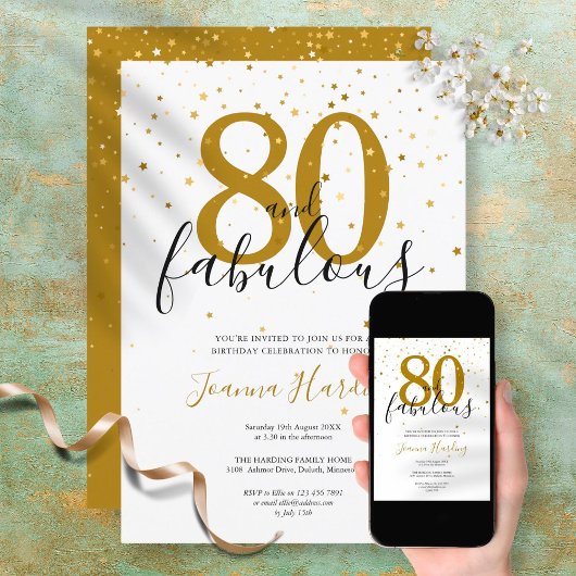 80 en Fabulous Elegant Gold en Black Birthday Kaart