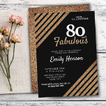 80 en Fabulous Elegant Gold Glitter 80th Birthday Kaart<br><div class="desc">80. en Fabulous Elegant Gold Glitter 80th Birthday Surprise Party. Moderne en elegante zwarte en faux gouden glitter verrassing verjaardagsuitnodiging voor haar. U kunt alle tekst wijzigen.</div>