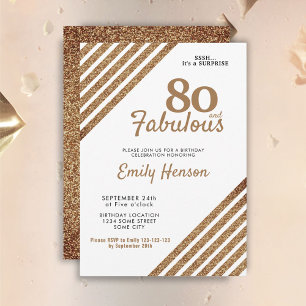 80 en Fabulous Elegant Gold Glitter 80th Birthday Kaart