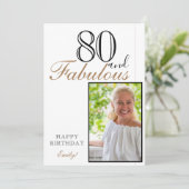 80 en Fabulous Elegant Happy Birthday Foto Kaart (Staand voorkant)