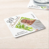 80 en Fabulous Elegant Script Photo 80th Birthday Kartonnen Onderzetters (Schuin)
