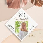 80 en Fabulous Elegant Script Photo 80th Birthday Servet<br><div class="desc">80 en Fabulous Elegant Script Photo 80th Birthday Napkins. Gezegde 80 en geweldig is in modern manuscript op een witte achtergrond. Maak je eigen 80ste verjaardagsfeestje voor haar. Pas met de naam en de leeftijd aan en neem uw foto in de sjabloon op.</div>