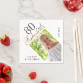 80 en Fabulous Elegant Script Photo 80th Birthday Servet (Insitu)