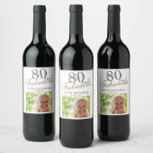 80 en Fabulous Elegant Script Photo 80th Birthday Wijn Etiket (Flessen)
