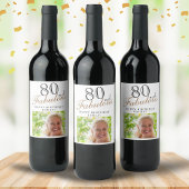 80 en Fabulous Elegant Script Photo 80th Birthday Wijn Etiket