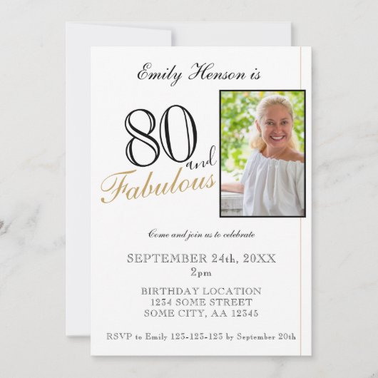 80 en Fabulous Elegant Script Photo Birthday Kaart (Voorkant)