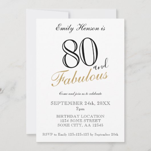80 en Fabulous Elegant Script Verjaardag Kaart (Voorkant)