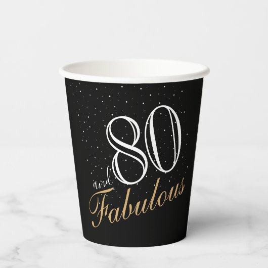 80 en Fabulous Elegant White Script Birthday Papieren Bekers (Achterkant)