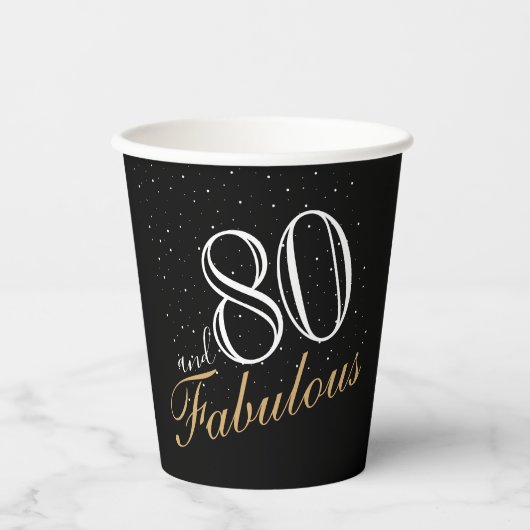 80 en Fabulous Elegant White Script Birthday Papieren Bekers (Voorkant)