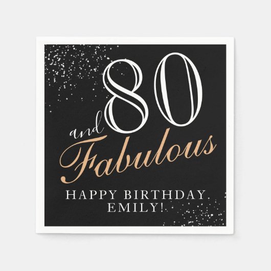 80 en Fabulous Elegant Zwart Script 80e Verjaardag Servet (Voorkant)