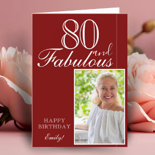 80 en Fabulous Elegante Rode 80ste Verjaardag Foto Kaart