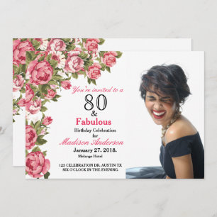 80 en Fabulous Floral   80e verjaardag van uitnodi Kaart