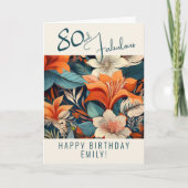 80 en Fabulous Flower Pattern Verjaardag Kaart (Voorkant)