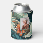 80 en Fabulous Flower Pattern Verjaardagsfoto Blikjeskoeler (Blikje Voorkant)