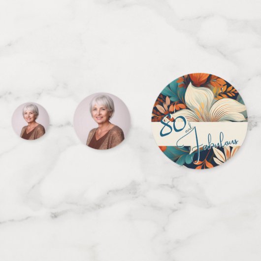 80 en Fabulous Flower Pattern Verjaardagsfoto Confetti (Voorkanten)