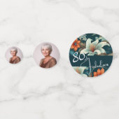 80 en Fabulous Flower Pattern Verjaardagsfoto Confetti (Voorkanten)