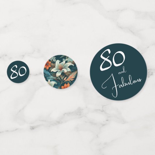 80 en Fabulous Flower Pattern Verjaardagsfoto Confetti (Achterkanten)