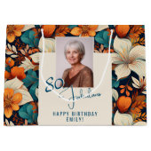 80 en Fabulous Flower Pattern Verjaardagsfoto Groot Cadeauzakje (Voorkant)