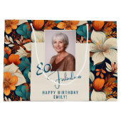 80 en Fabulous Flower Pattern Verjaardagsfoto Groot Cadeauzakje (Achterkant)