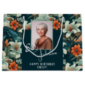 80 en Fabulous Flower Pattern Verjaardagsfoto Groot Cadeauzakje (Voorkant)