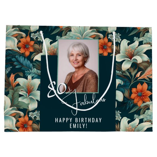 80 en Fabulous Flower Pattern Verjaardagsfoto Groot Cadeauzakje (Achterkant)