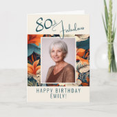 80 en Fabulous Flower Pattern Verjaardagsfoto Kaart (Voorkant)