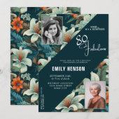 80 en Fabulous Flower Pattern Verjaardagsfoto Kaart (Voorkant / Achterkant)